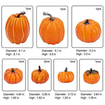 Artmag 8 Pcs Assorted Sizes Harvest Orange Artificial Pumpkins for Fall Halloween Thanksgiving Decorating Embellishing and Displaying
