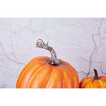 Artmag 8 Pcs Assorted Sizes Harvest Orange Artificial Pumpkins for Fall Halloween Thanksgiving Decorating Embellishing and Displaying