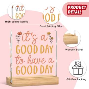 Inspirational Gifts for Women Men Office Desk Decor for Women Motivational Desk Decorations It’s A Good Day to Have A Good Day Acrylic Signs Positive Gifts for Friends Siter
