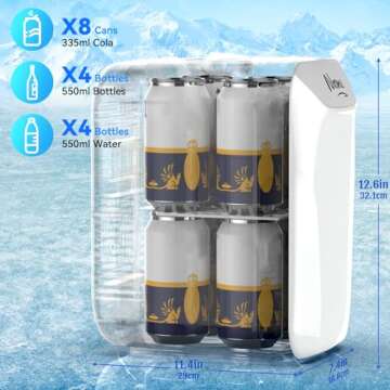 NXONE White Mini Fridge,8 Can/6 Liter Small Refrigerator,110VAC/ 12V DC Portable Thermoelectric Cool...