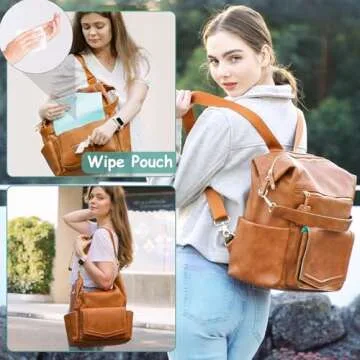 MOMINSIDE Diaper Bag Tote - Stylish Leather Backpack for Parents, 14 Pockets, Insulated Pockets, Ver...