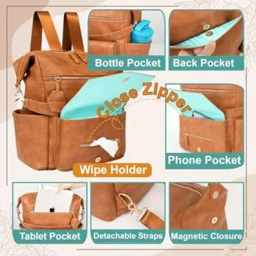MOMINSIDE Stylish Leather Diaper Bag Backpack with Pockets