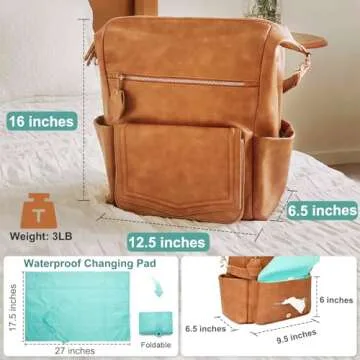 MOMINSIDE Stylish Leather Diaper Bag Backpack with Pockets