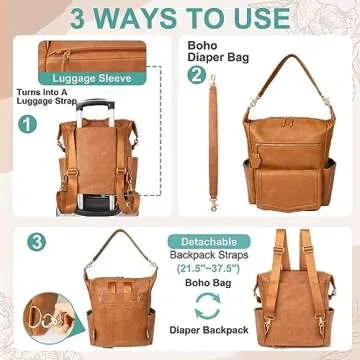 MOMINSIDE Stylish Leather Diaper Bag Backpack with Pockets