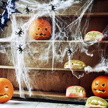 AOSTAR Halloween Spider Webs Decorations - 700sqft Halloween Stretch Spider Webs Indoor & Outdoor Spooky Webbing Decor, Super Stretch Cobwebs with 50 Fake Spiders for Halloween Decorations