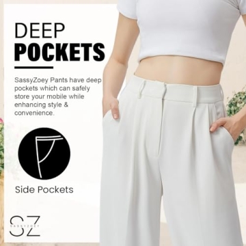 SASSY ZOEY Wide Leg Pants for Women | High Waisted Trousers with Pockets | Comfortable Work Pants for Women | Business Casual Pants for Women | Women's Pants and Sizes White Summer