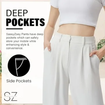 SASSY ZOEY Wide Leg Pants for Women | High Waisted Trousers with Pockets | Comfortable Work Pants for Women | Business Casual Pants for Women | Women's Pants and Sizes White Summer