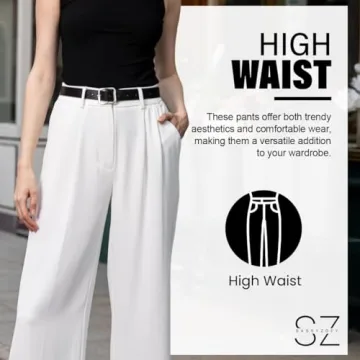 SASSY ZOEY Wide Leg Pants for Women | High Waisted Trousers with Pockets | Comfortable Work Pants for Women | Business Casual Pants for Women | Women's Pants and Sizes White Summer
