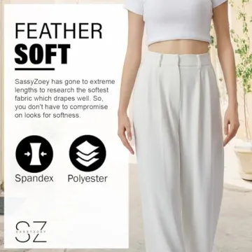 SASSY ZOEY Wide Leg Pants for Women | High Waisted Trousers with Pockets | Comfortable Work Pants for Women | Business Casual Pants for Women | Women's Pants and Sizes White Summer