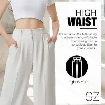 SASSY ZOEY Wide Leg Pants for Women | High Waisted Trousers with Pockets | Comfortable Work Pants for Women | Business Casual Pants for Women | Women's Pants and Sizes White Summer