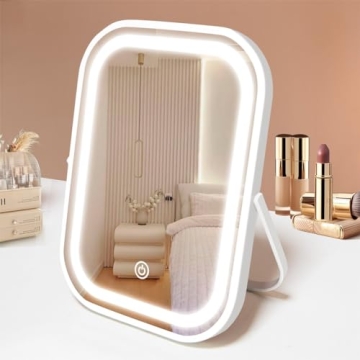YEKKOPT Travel Makeup Mirror with Lights, Portable Small Beauty LED Vanity Mirror with Lights, 1200m...