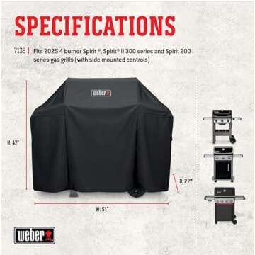Weber Spirit and Spirit II 300 Series Premium Grill Cover, Heavy Duty and Waterproof, Fits Grill Widths Up To 50 Inches