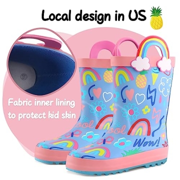 K KomForme Kids Waterproof Printed Rain Boots with Handles