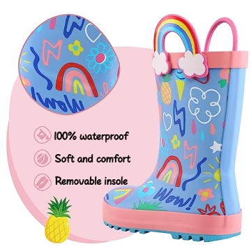 K KomForme Kids Waterproof Printed Rain Boots with Handles
