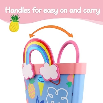 K KomForme Kids Waterproof Printed Rain Boots with Handles