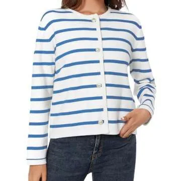 LATAHUO Women's Trendy Striped Cardigan Sweater