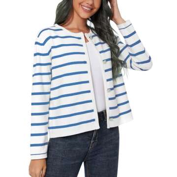 LATAHUO Women's Trendy Striped Cardigan Sweater