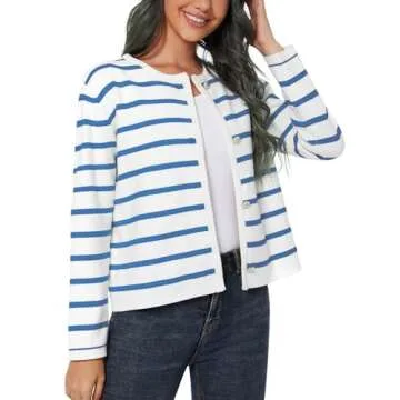 LATAHUO Women's Trendy Striped Cardigan Sweater