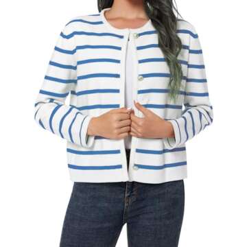 LATAHUO Women's Trendy Striped Cardigan Sweater