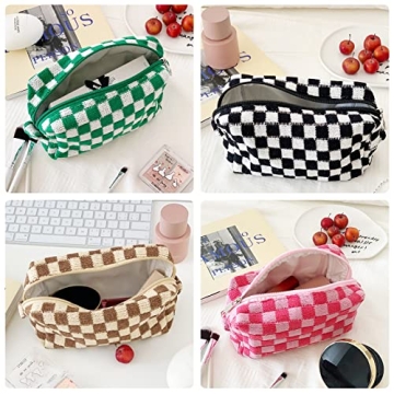 Stylish EYNDYN Checkered Makeup Bag Set for Women