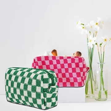 Stylish EYNDYN Checkered Makeup Bag Set for Women