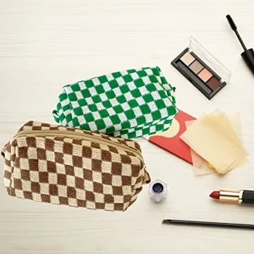 Stylish EYNDYN Checkered Makeup Bag Set for Women