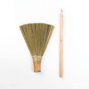 MISCRANAST. Small Natural Whisk Broom with Wood Handle Retro Nature. Vietnamese Soft Straw Broom for...