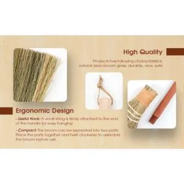 MISCRANAST. Small Natural Whisk Broom with Wood Handle Retro Nature. Vietnamese Soft Straw Broom for Cleaning. Use it as a Decoration, Wedding, Witch Broom, Broomstick Halloween, Mini Straw Broom