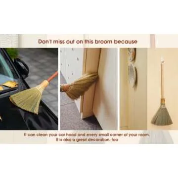 MISCRANAST. Small Natural Whisk Broom with Wood Handle Retro Nature. Vietnamese Soft Straw Broom for Cleaning. Use it as a Decoration, Wedding, Witch Broom, Broomstick Halloween, Mini Straw Broom