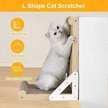 XSHNUO Cat Scratcher, Wooden L Shape Indoor Cat Scratcher with Cardboard Pad for Multi Cats Family as Furniture Protector Training Toy