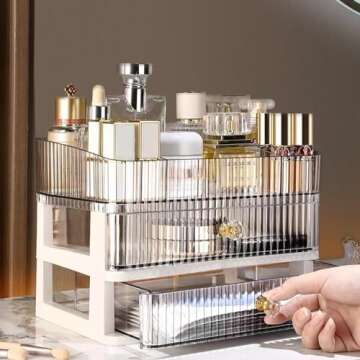 MIUOPUR Makeup Organizer with 2 Large Drawers, Countertop Organizer for Cosmetics, Ideal for Bathroom and Bedroom Vanity Countertops, Desk Storage Holder for Lipstick, Brushes and Nail Polish