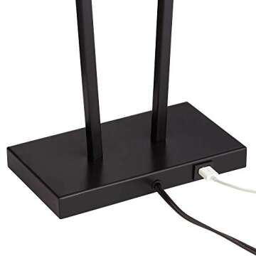 360 Lighting Cole Modern Minimalist Table Lamps 27" Tall Set of 2 with USB Charging Ports Black Metal White Rectangular Shade for Living Room Bedroom House Bedside Nightstand Home Office