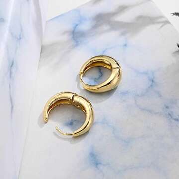 Chunky Hoop Earrings for Women, Small 14K Gold Plated Hypoallergenic Cute Huggie Lightweight Girls Tiny Hoop Earrings, Gold
