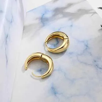 Stylish Chunky Hoop Earrings Hypoallergenic Gold Plated