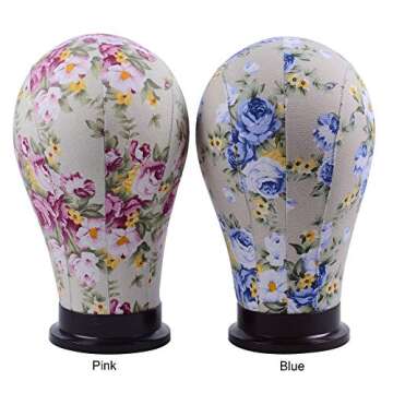 YANTAISIYU 23" Canvas Block Head Mannequin for Wig Making & Display Styling in Pink