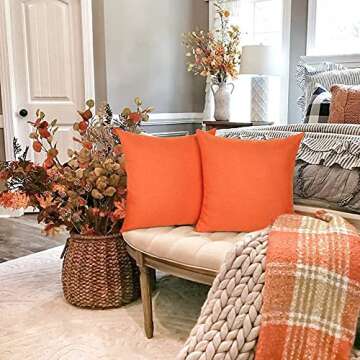 4TH Emotion Outdoor Waterproof Throw Pillow Covers Garden Cushion Case for Fall Patio Couch Sofa Polyester Home Decoration Pack of 2, 16 X 16 Inches Orange