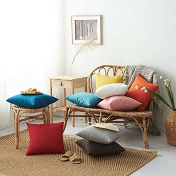 4TH Emotion Outdoor Waterproof Throw Pillow Covers Garden Cushion Case for Fall Patio Couch Sofa Polyester Home Decoration Pack of 2, 16 X 16 Inches Orange