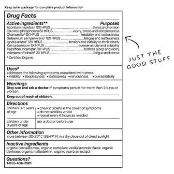 Genexa Kid's Calm Keeper Stress Relief for Kids | Reduces Fatigue & Eases Tension | Soothing Natural Vanilla & Lavender Flavor | Certified Vegan, Gluten Free, & Non-GMO | 60 Chewable Tablets