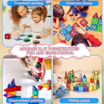 Lotmey Magnetic Tiles for Kids, Magnetic Blocks Building Toys, 3D Magnet Tiles Building Blocks, Preschool Magnetic Toys Stacking Blocks STEM Toys for Toddlers Kids 3 4 5 6 7 8-12