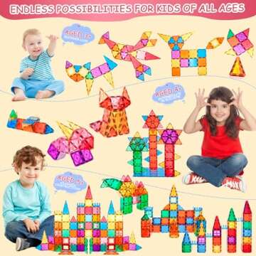 Lotmey Magnetic Tiles for Kids, Magnetic Blocks Building Toys, 3D Magnet Tiles Building Blocks, Preschool Magnetic Toys Stacking Blocks STEM Toys for Toddlers Kids 3 4 5 6 7 8-12
