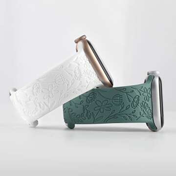 2 Pack Flower Engraved Sport Strap Compatible with Apple Watch Bands 38mm 40mm 41mm, Women Floral La...