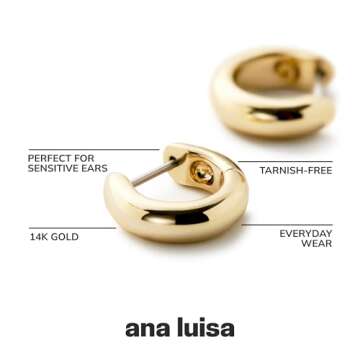 Ana Luisa Giulia Chunky Huggie Hoop Earrings for Women - Hypoallergenic, Water-Resistant, Tarnish-Free Jewelry - Bold 14K Gold Plated & Silver Rhodium Plated Hoops - Stylish Design in Gold and Silver