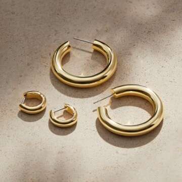 Ana Luisa Giulia Chunky Huggie Hoop Earrings for Women - Hypoallergenic, Water-Resistant, Tarnish-Free Jewelry - Bold 14K Gold Plated & Silver Rhodium Plated Hoops - Stylish Design in Gold and Silver