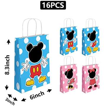 GOPARTY 16 Pcs Min Mouse Gift Bags Goodie Bags Treat Bags for Mouse Fans Party Decorations, Kids Adults Birthday Party Supplies Party Favor Bags