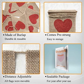 Uniwish Red Heart Banner for Valentine’s Day and Weddings