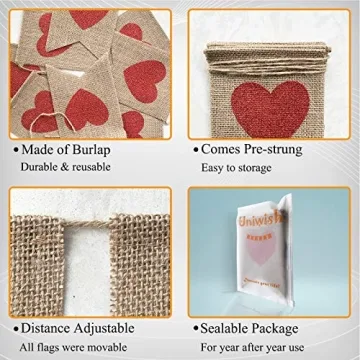Uniwish Red Heart Banner for Valentine’s Day and Weddings