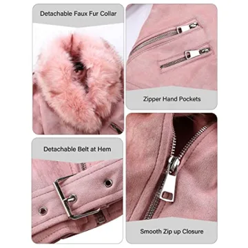 Bellivera Women's Faux Leather Suede Moto Jacket