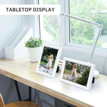 DECOCIAGA 8x10 Picture Frame Set of 4, White Beaded Photo Frames Display Pictures 5x7 with Mat or 8x...