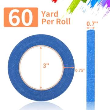 KICNIC Premium Blue Painters Tape 3 Rolls, 180 Yards Total, Paint Tape for Multi-Purpose, Painting, Painter's, Masking Master Tape for Crafts Arts & Labeling, 0.7in x 60yd Each