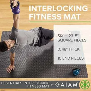Gaiam Essentials Interlocking Exercise Mat, Square Puzzle Foam Tiles Home Gym Fitness Mat Workout Flooring, Multi-Purpose Use in Garage, Basement, Kids/Baby Play Areas, 23.5" x 23.5" x 0.48" Thick